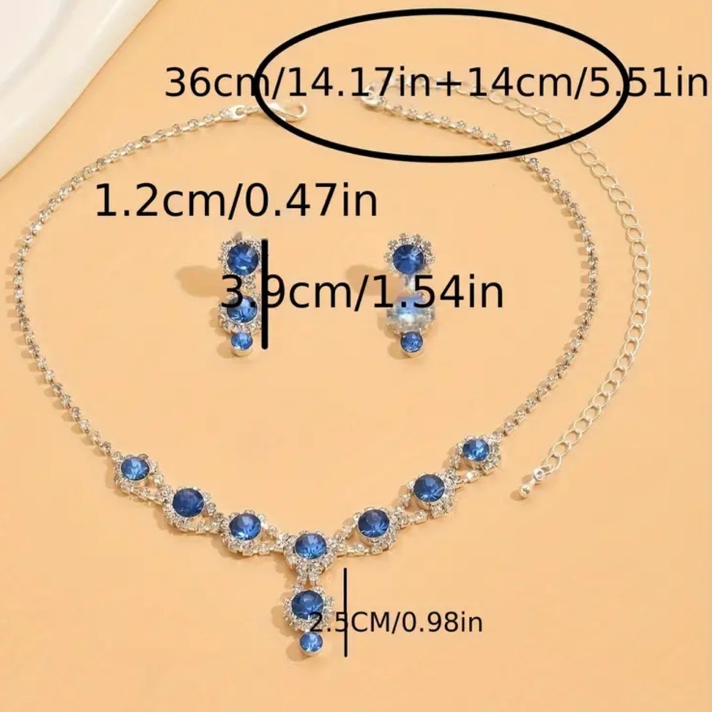 ‼️🔥‼️Elegant Blue Flower Design Dangle Earrings and Y Necklace Elegant Lux - Picture 4 of 4